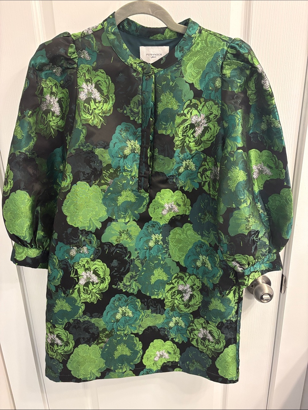 Tuckernuck Black and Green Floral Satin Shift Dress